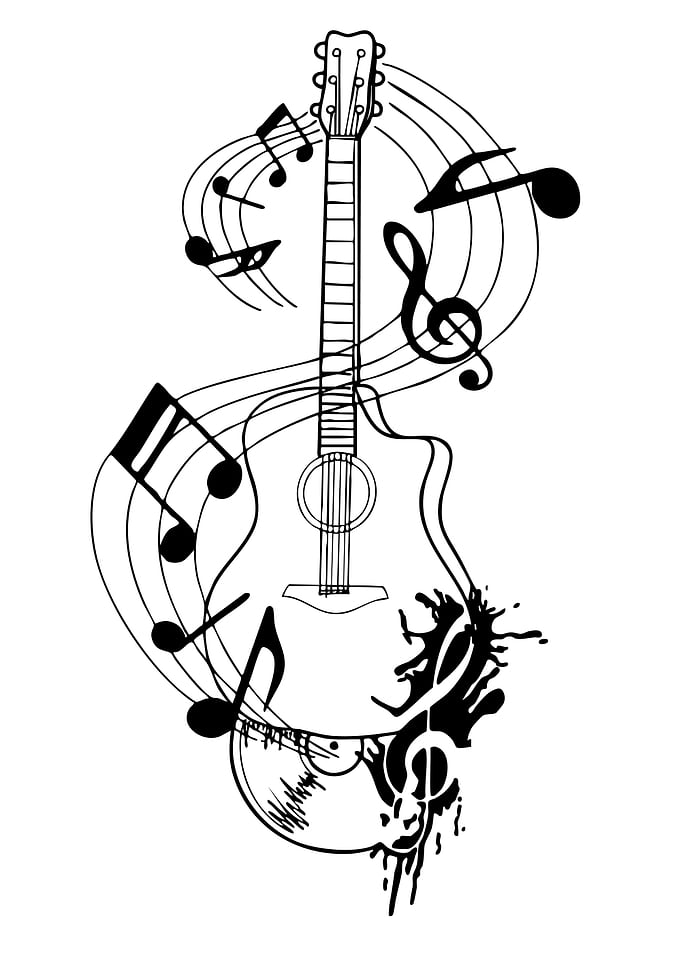 Guitar with Musical Notes Illustration