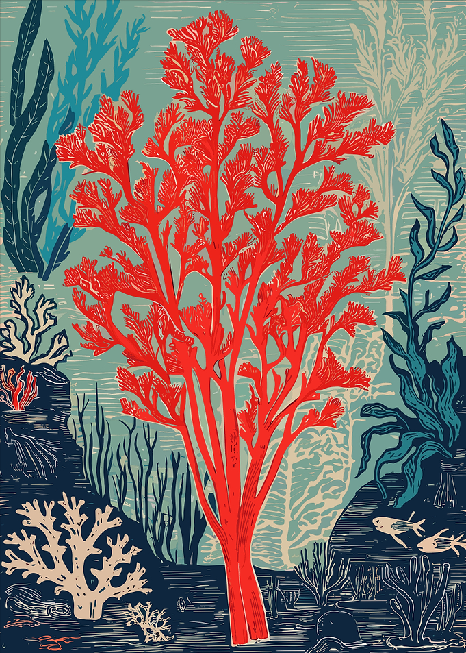 Underwater Red Coral Reef Illustration