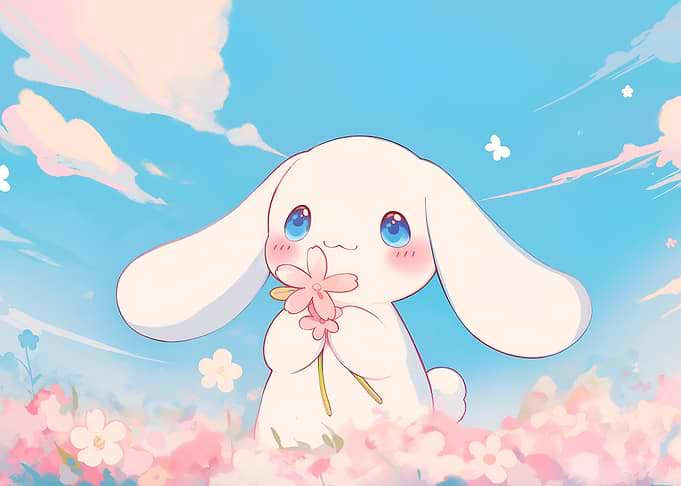 Cinnamoroll with Flowers in a Field