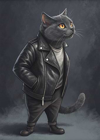 Cool Cat in Leather Jacket