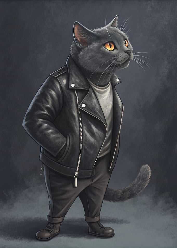 Cool Cat in Leather Jacket