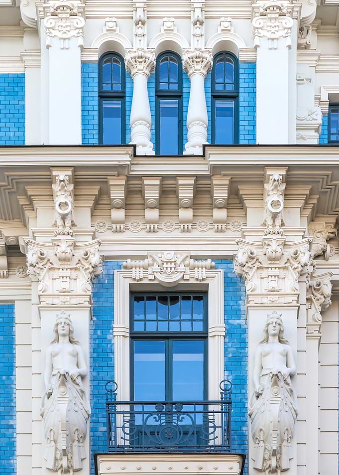Art Nouveau Building Facade Detail. Strēlnieku street 4A, Riga, Latvia.