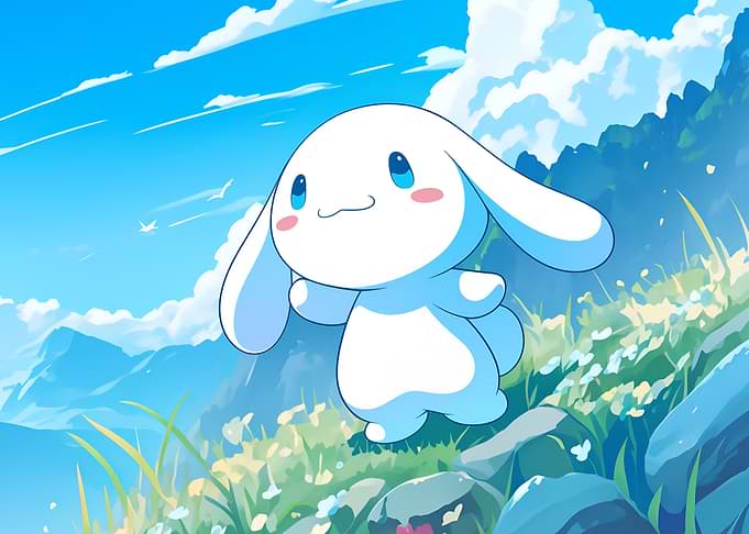 Cinnamoroll in a scenic landscape