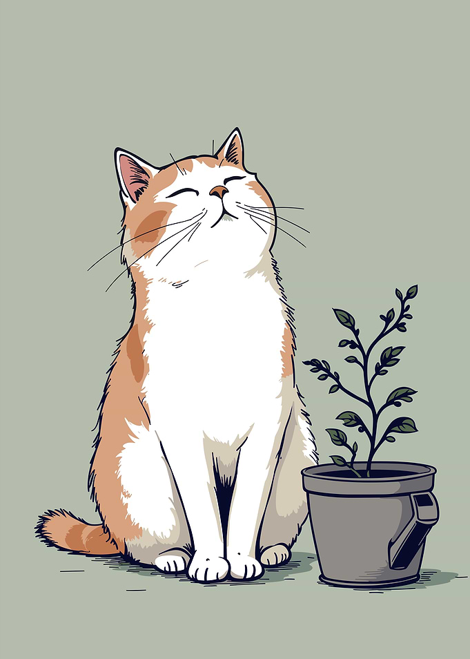 Content Cat with Plant