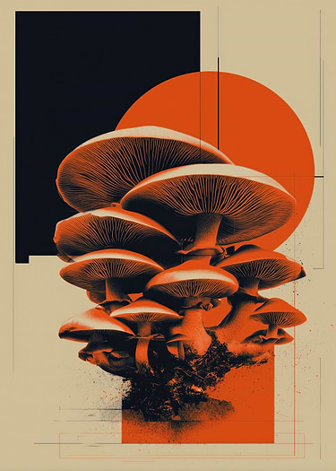 Mushroom Cluster with Geometric Background
