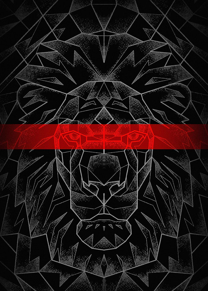 Geometric Lion with Red Stripe