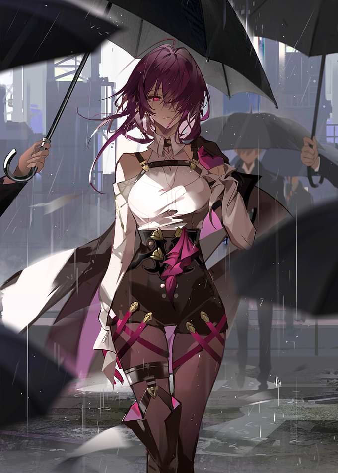 Girl in Rain with Umbrellas