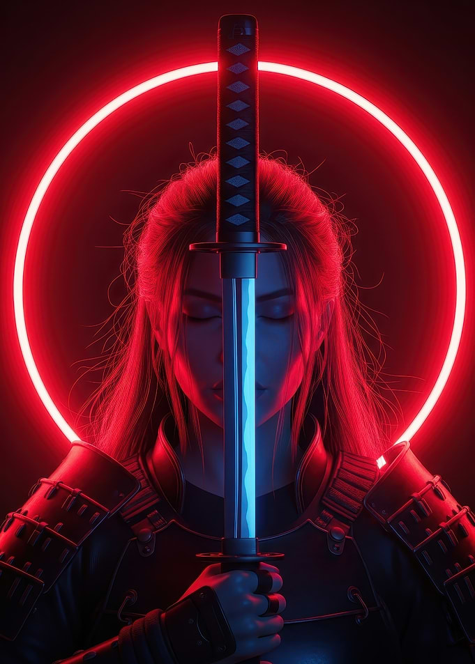 Neon Samurai Woman with Katana