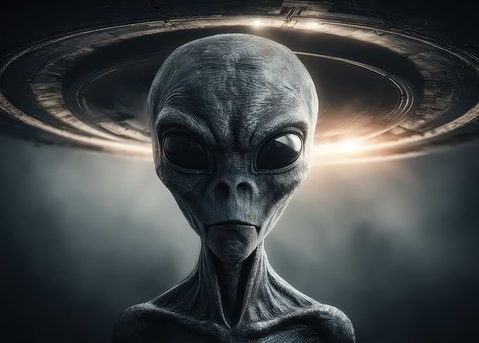 Grey Alien with UFO