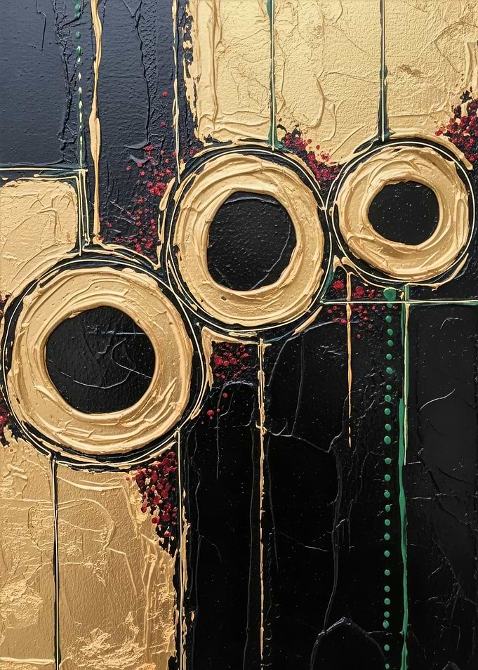 Abstract Gold and Black Circle Painting