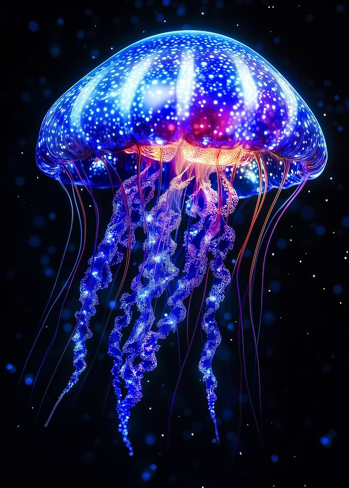 Glowing Jellyfish in Dark Water