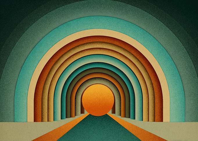 Abstract Tunnel with Orange Sphere