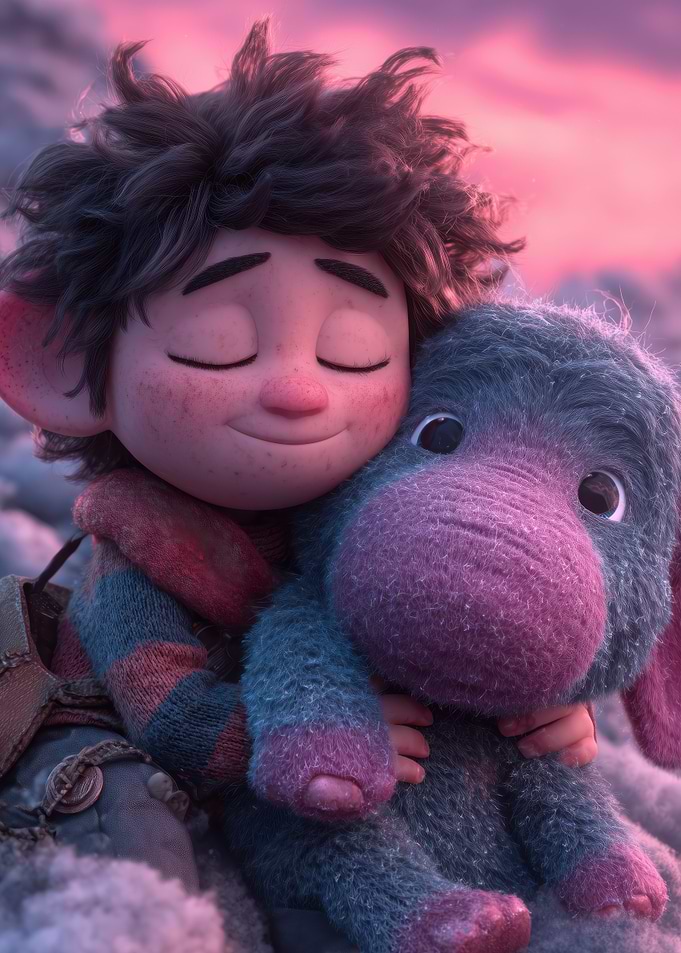 Boy hugging a plush toy