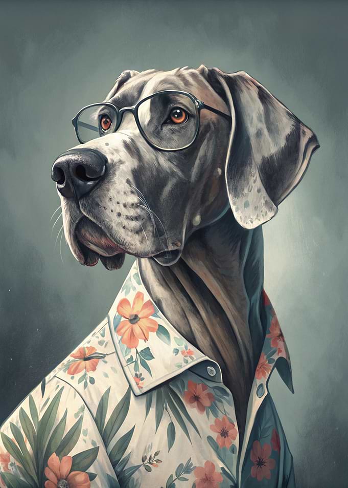 Dog portrait with glasses and shirt
