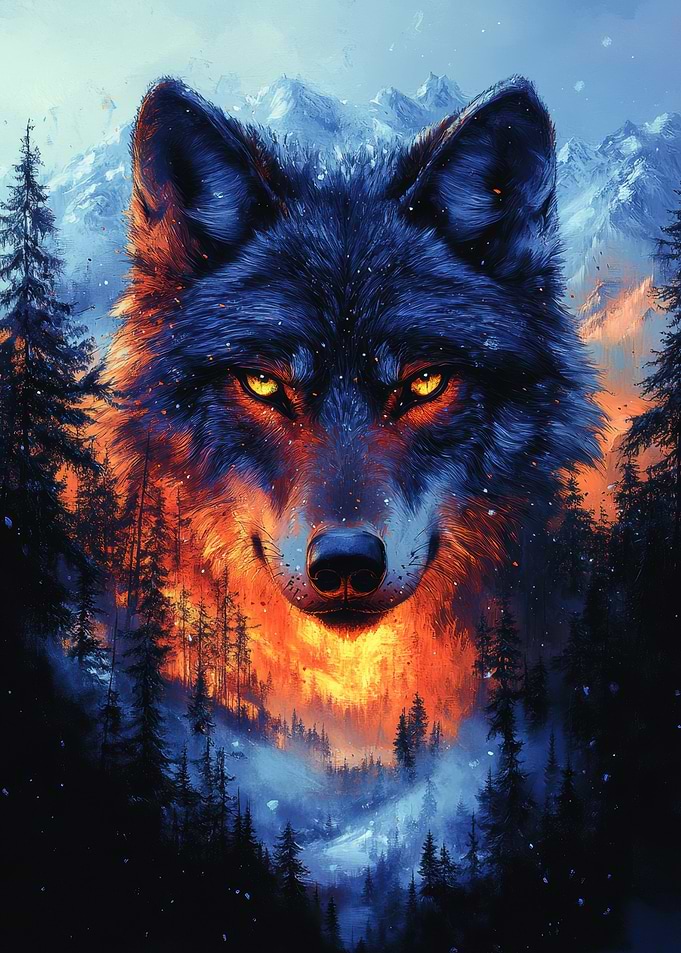 Wolf Portrait in Mountain Landscape