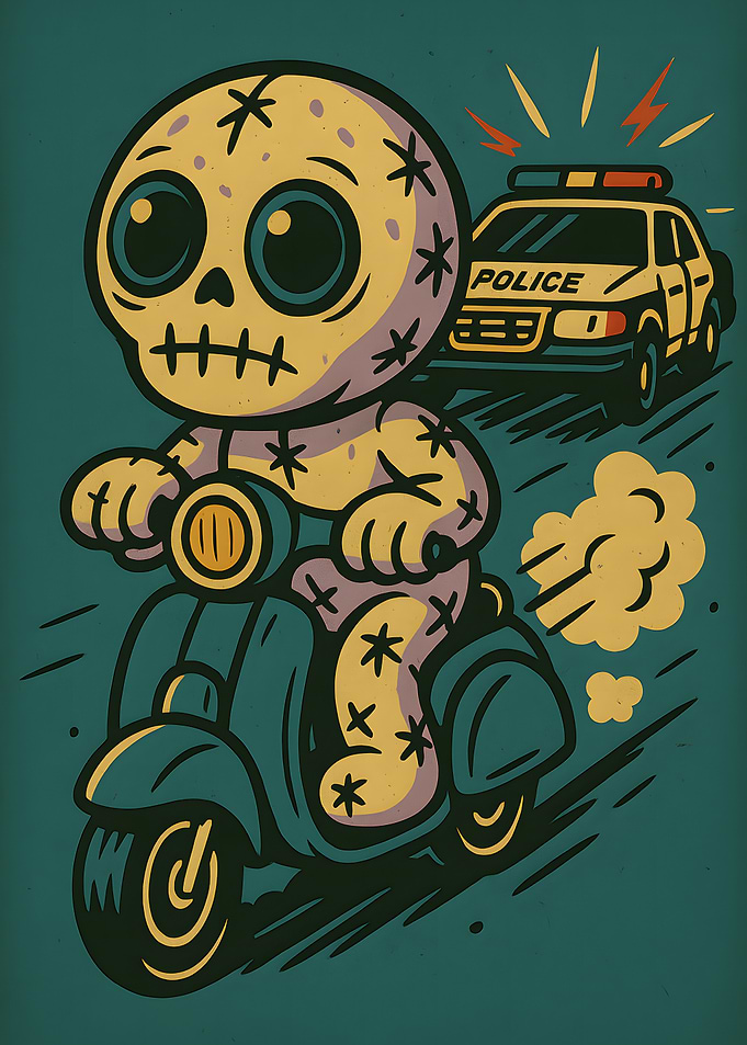 Cartoon Skeleton on Scooter Chase