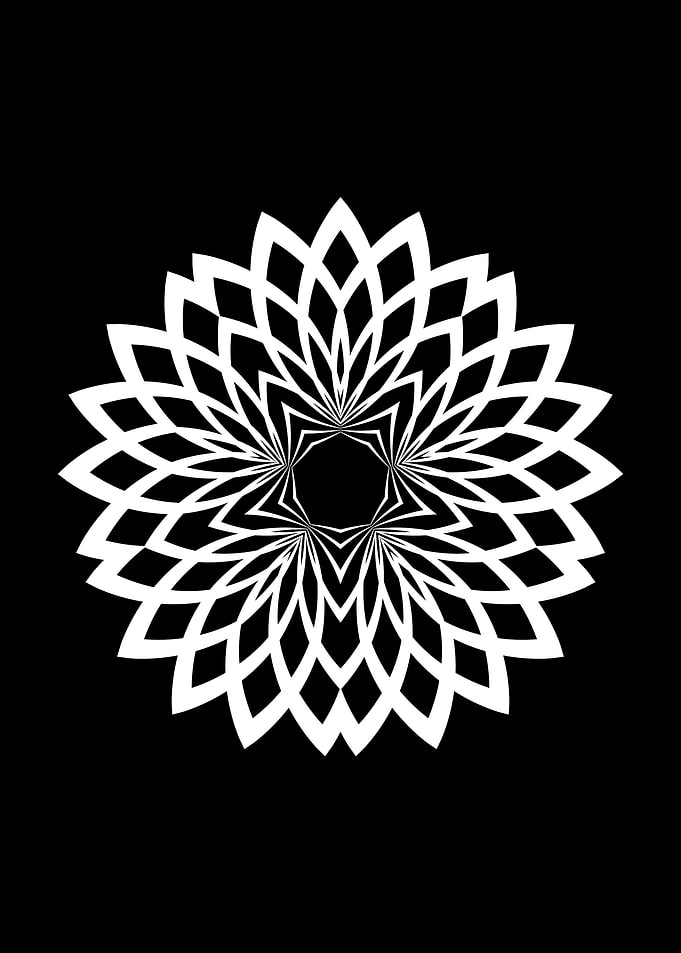 White Geometric Flower on Black Background