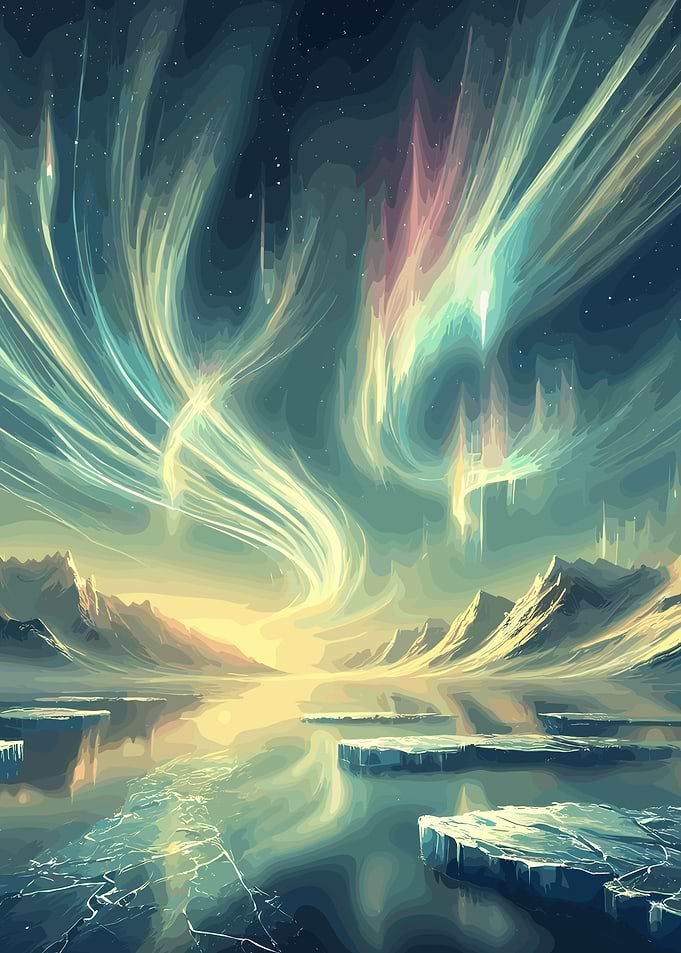 Aurora Borealis over Frozen Landscape