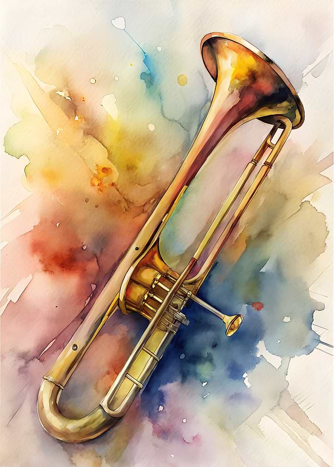 Watercolor Trombone Art