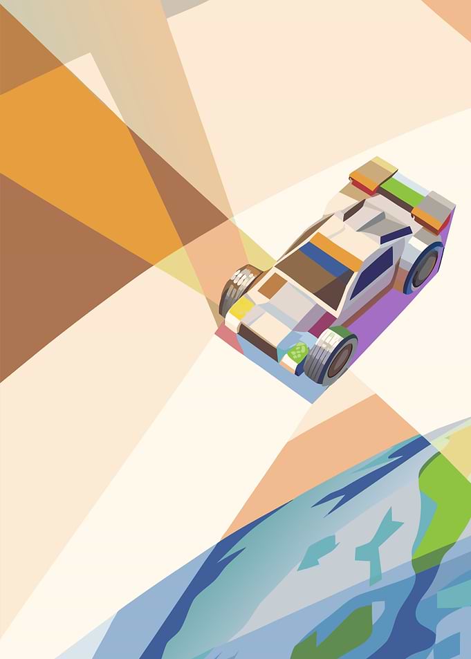 Isometric Car Above Earth Illustration
