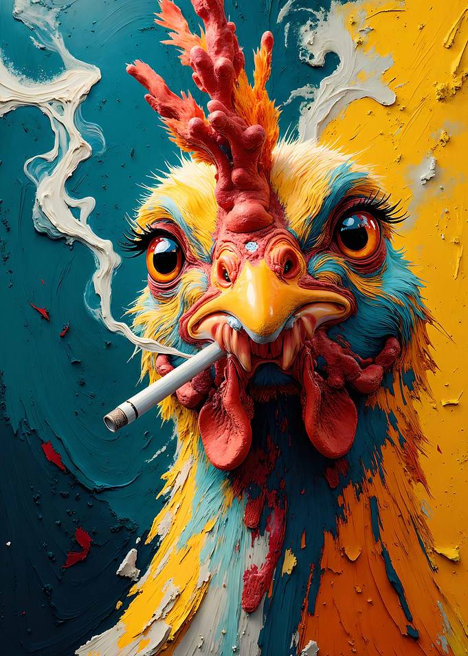 Smoking Chicken Colorful Portrait