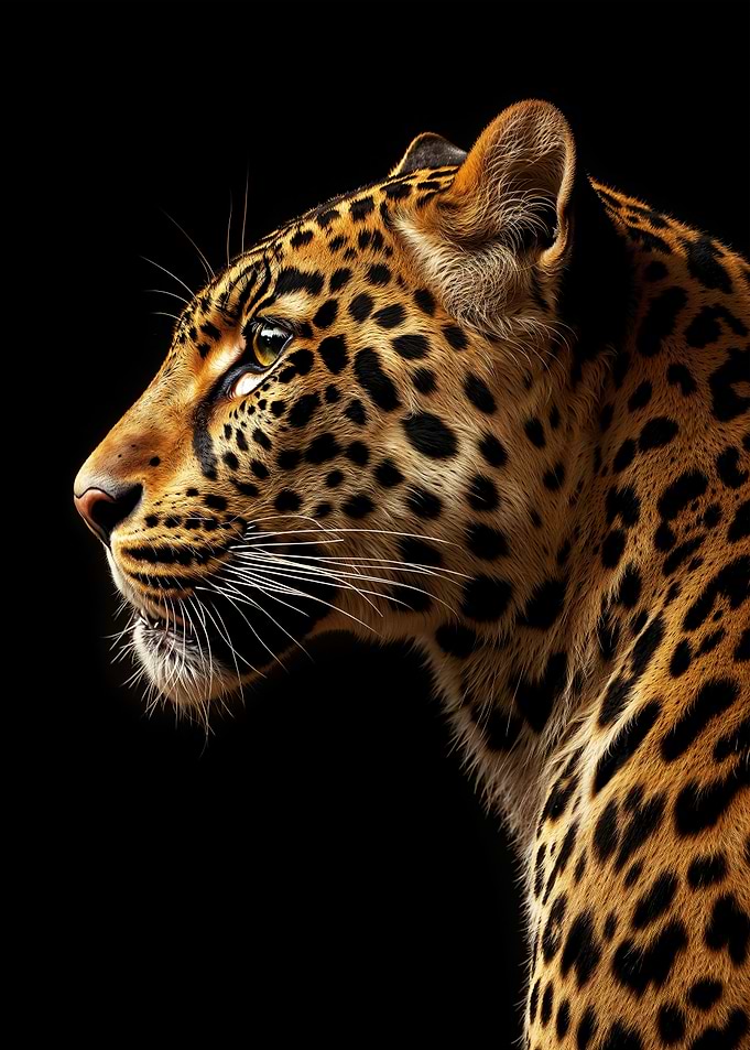 Leopard Profile Portrait on Black