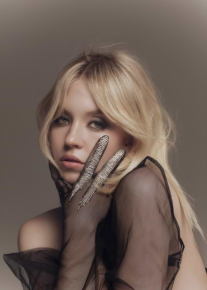 Sydney Sweeney Portrait with Black Gloves