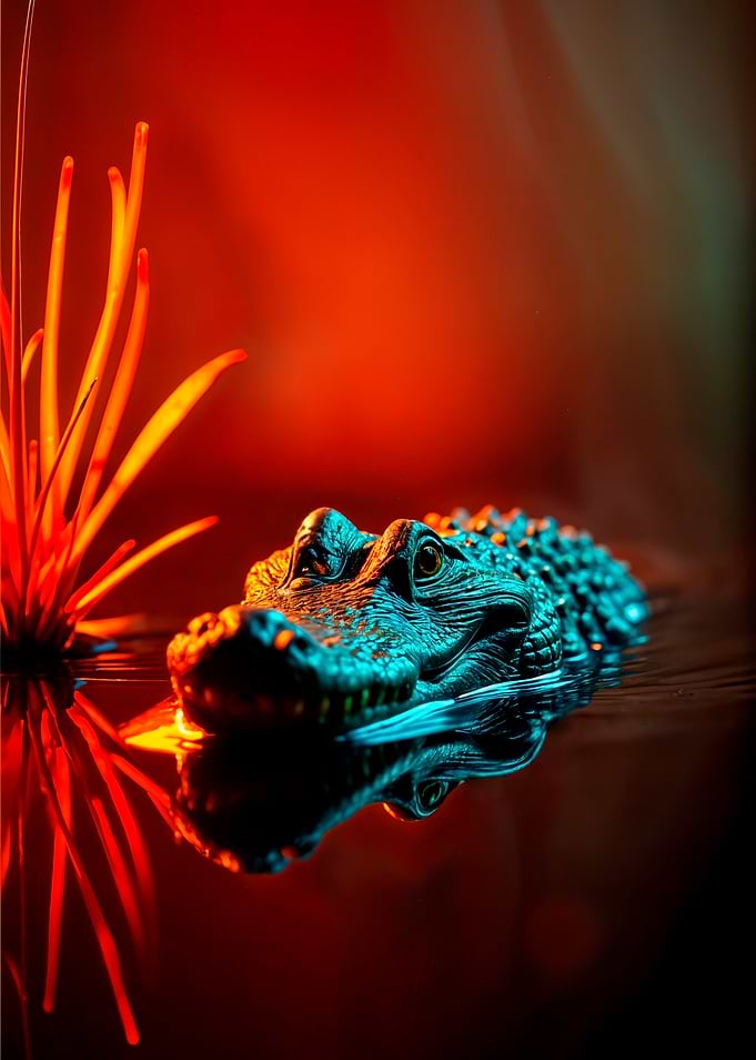 Alligator in Water with Red Light