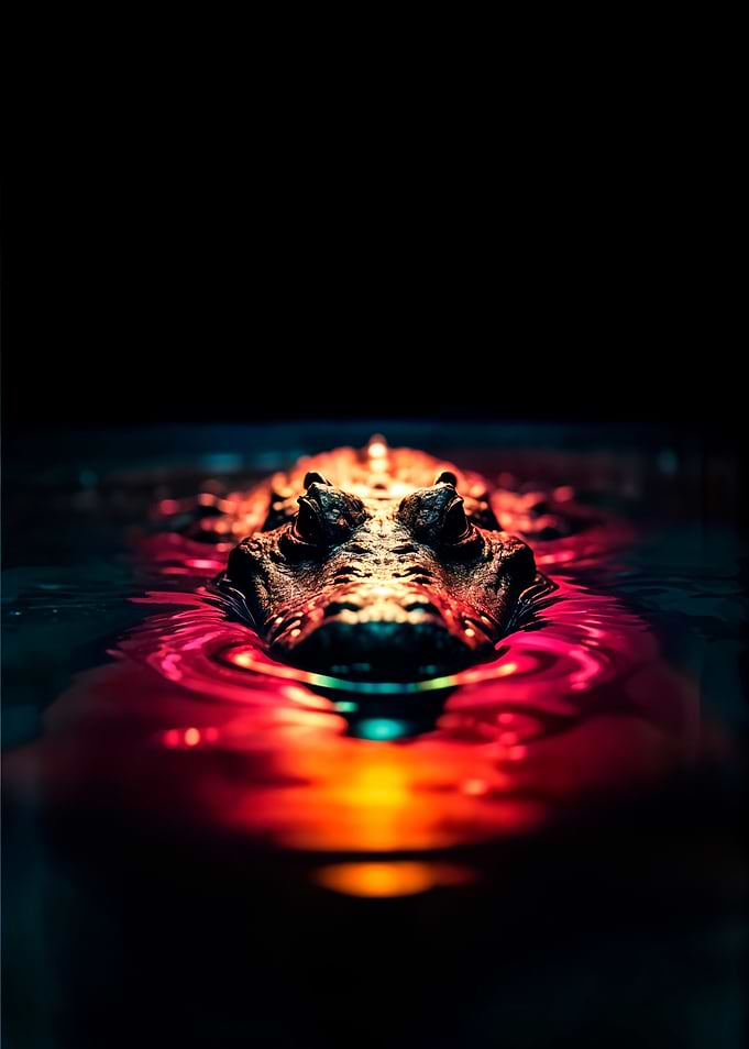 Alligator in Water with Red Lighting