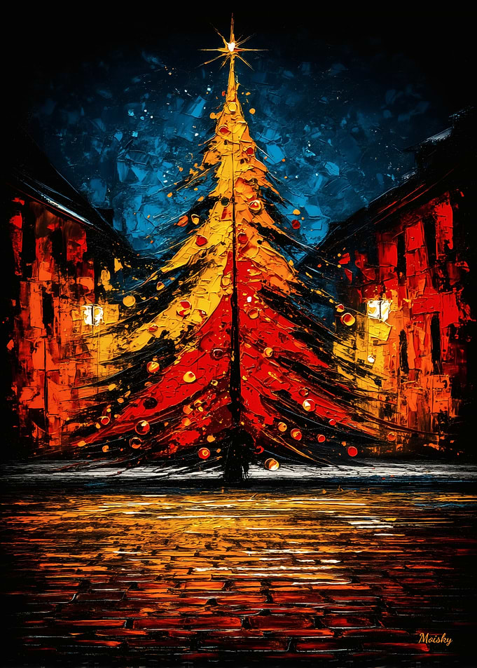 Urban Chaos Christmas Tree – Expressive City Night Art