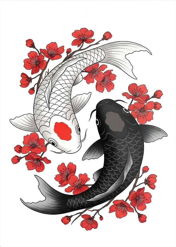 Koi Fish and Cherry Blossoms