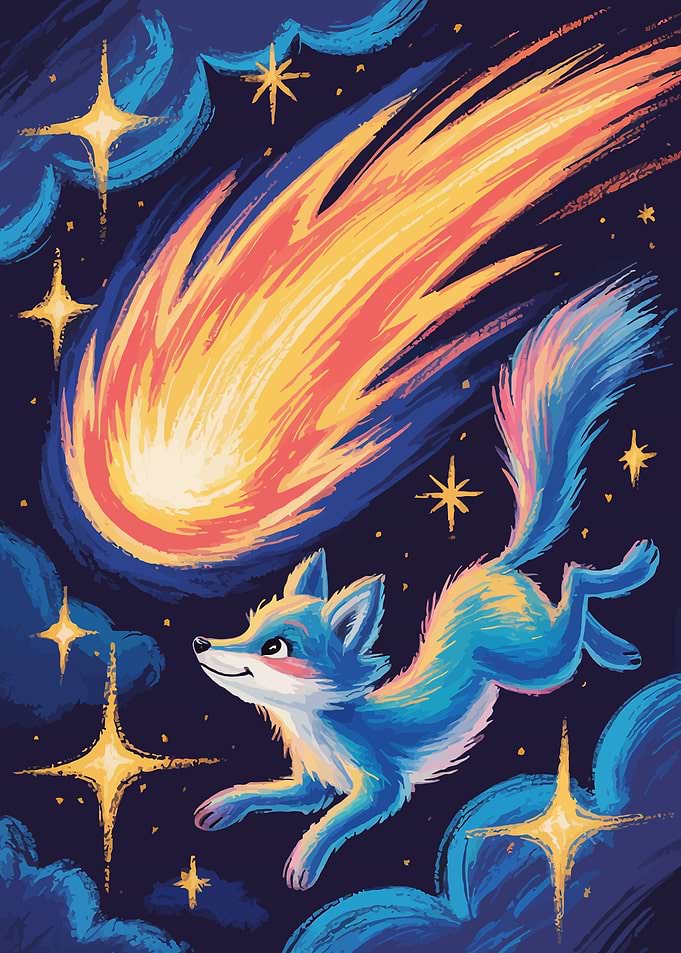 Cosmic Fox and Comet Illustration