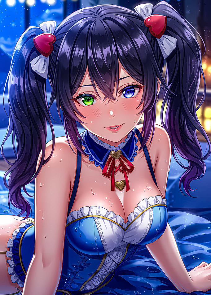 Anime Girl with Heterochromia and Ponytails