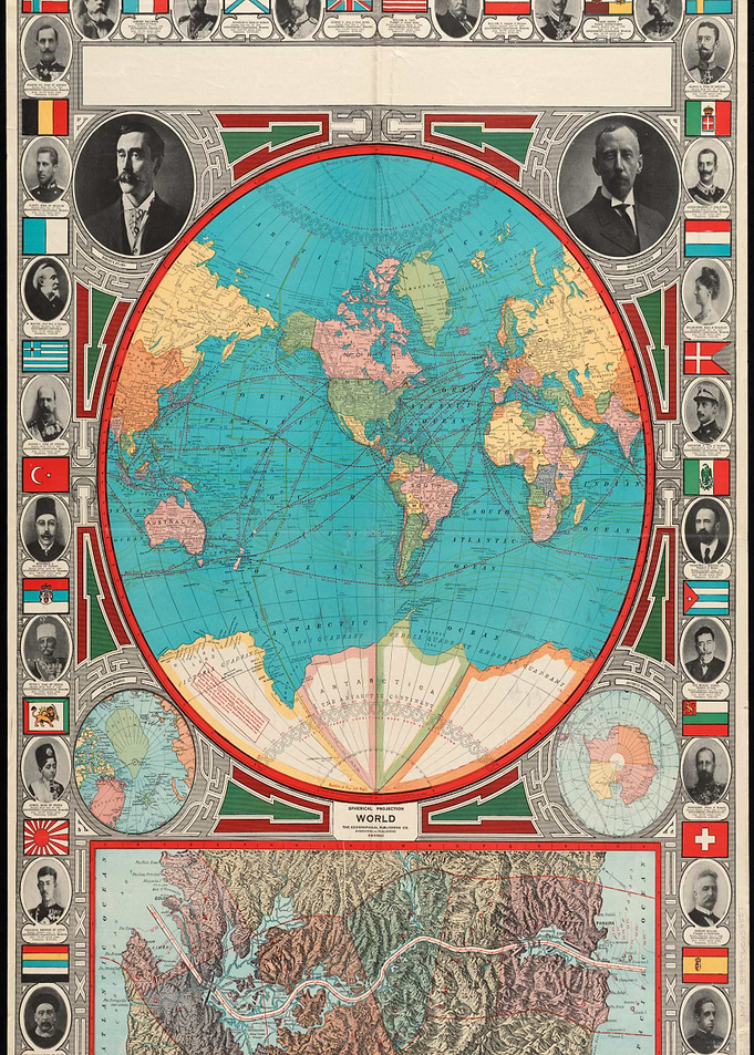 Antique World Map with Portraits