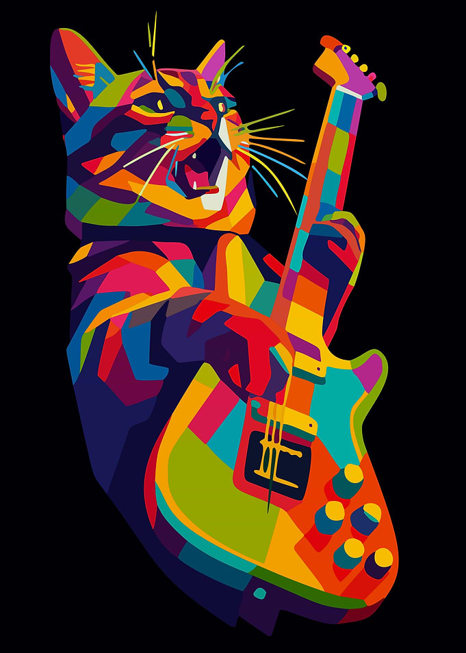 Colorful Cat Playing Electric Guitar