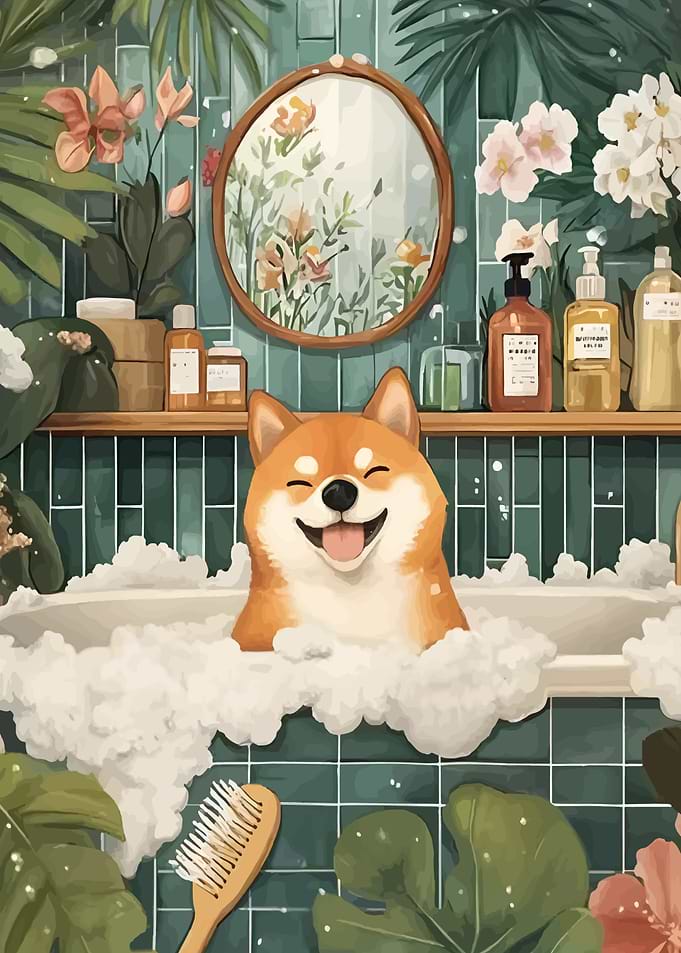 Shiba Inu in Bubble Bath
