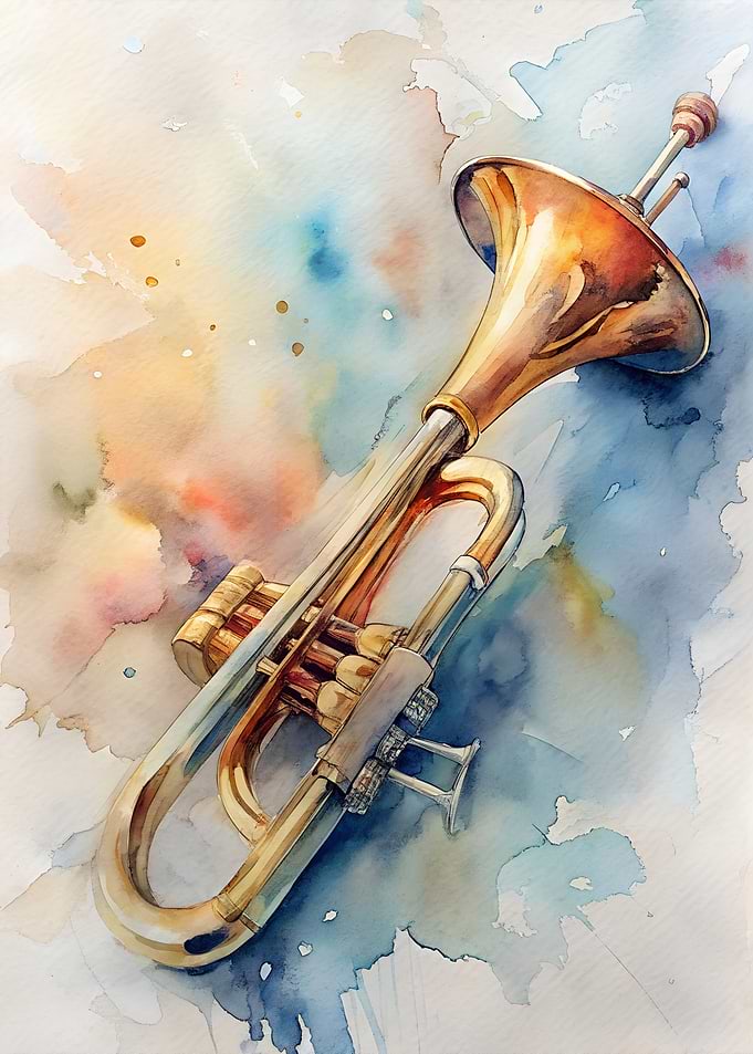 Watercolor Trumpet Art