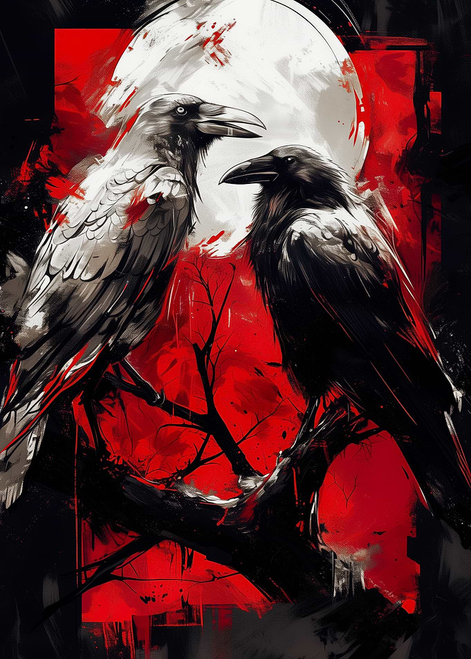Two Ravens Under the Moon