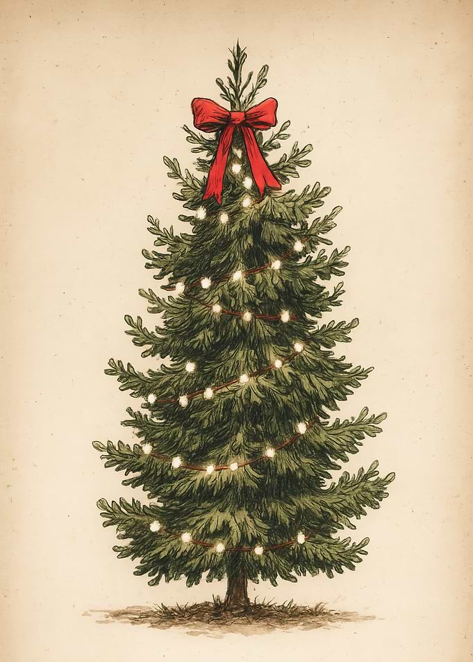 Christmas Tree with Lights and Bow