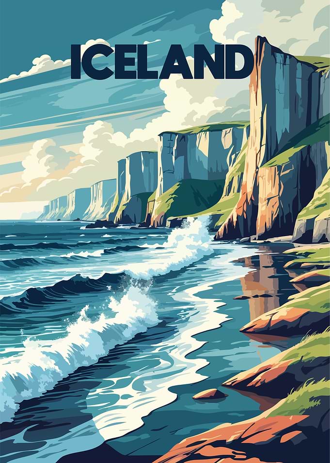 Iceland Coastal Landscape Illustration