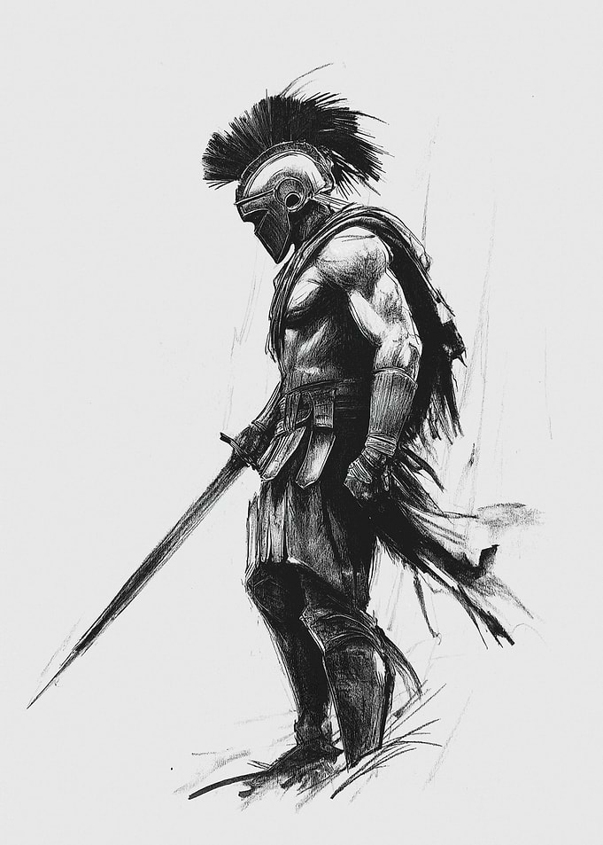 Spartan Warrior Pencil Sketch