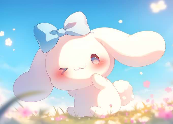 Cinnamoroll in a field of flowers
