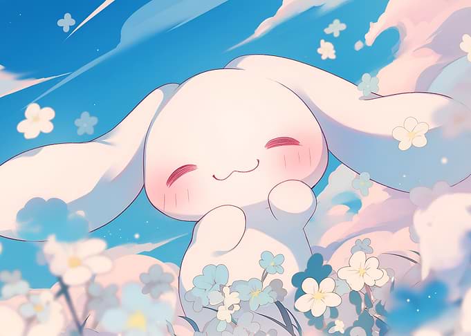 Cinnamoroll in a floral dreamscape