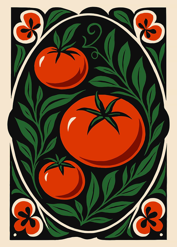 Tomato and Floral Art Nouveau Illustration