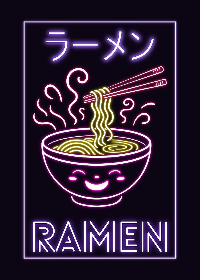 Neon Ramen Bowl Illustration