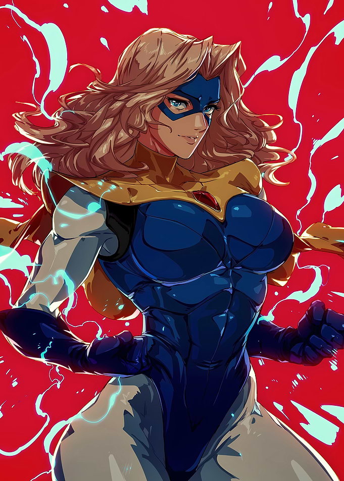 Blonde Superheroine in Blue Suit