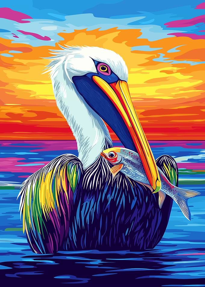 Colorful Pelican with Fish Digital Art