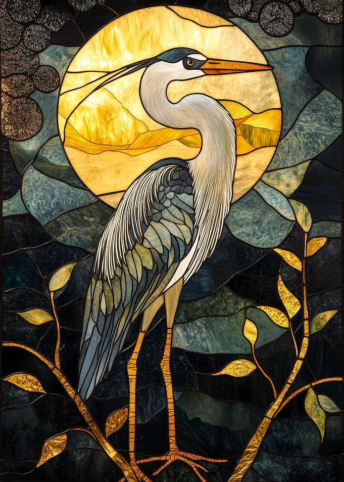Heron Stained Glass Art