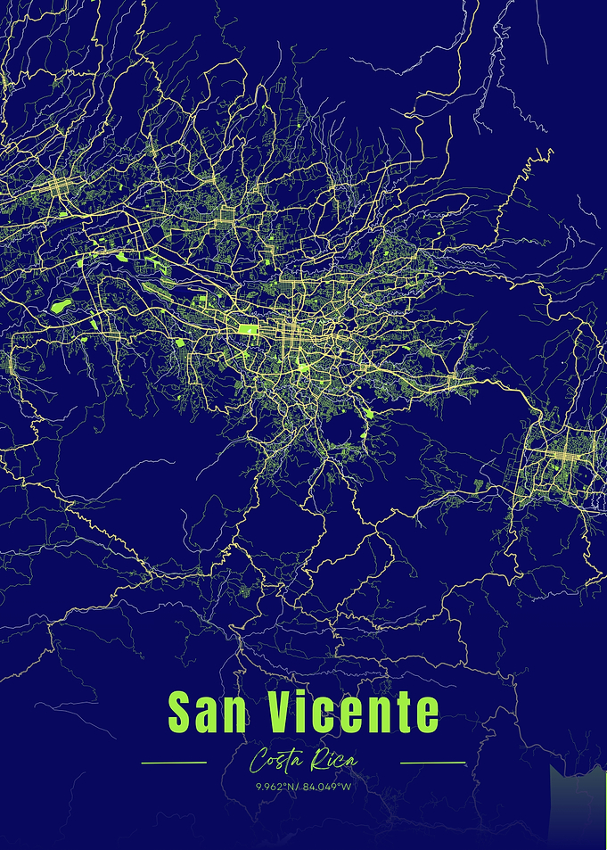 San Vicente, Costa Rica Map Art
