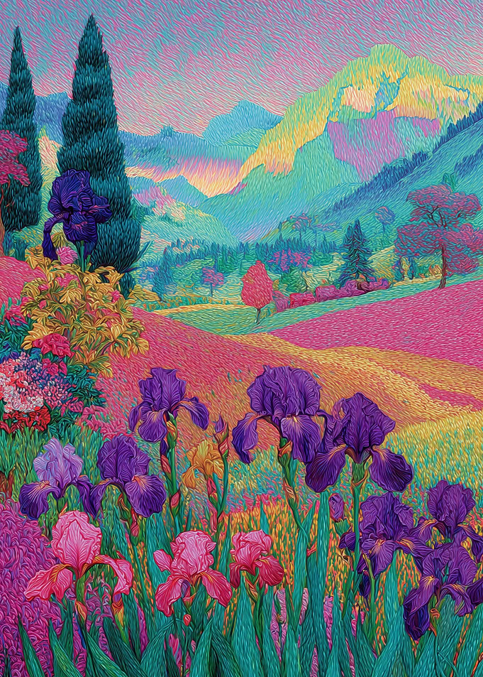 Colorful Iris Landscape Painting